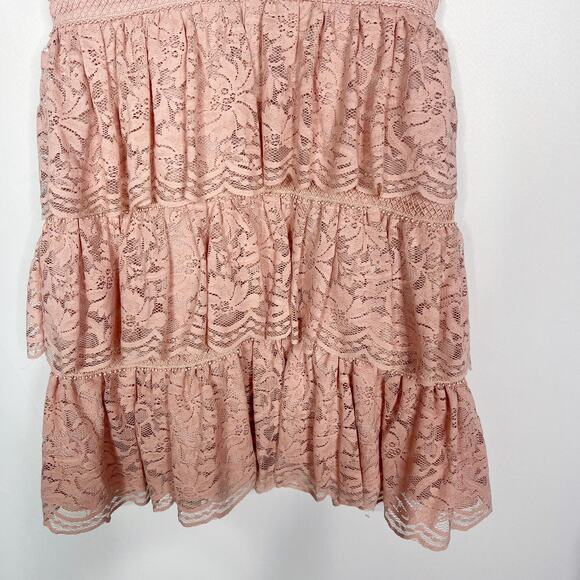 Bardot 6 Dusty Rose Pink Roxie Tiered Layered Lace Dress Shoulder Tie Cocktail - Picture 9 of 14